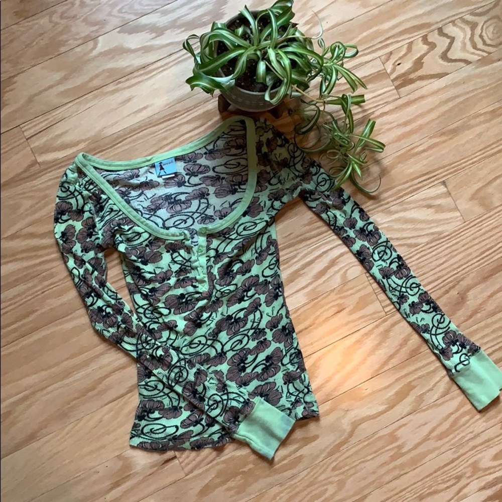 UO Green Patterned Henley